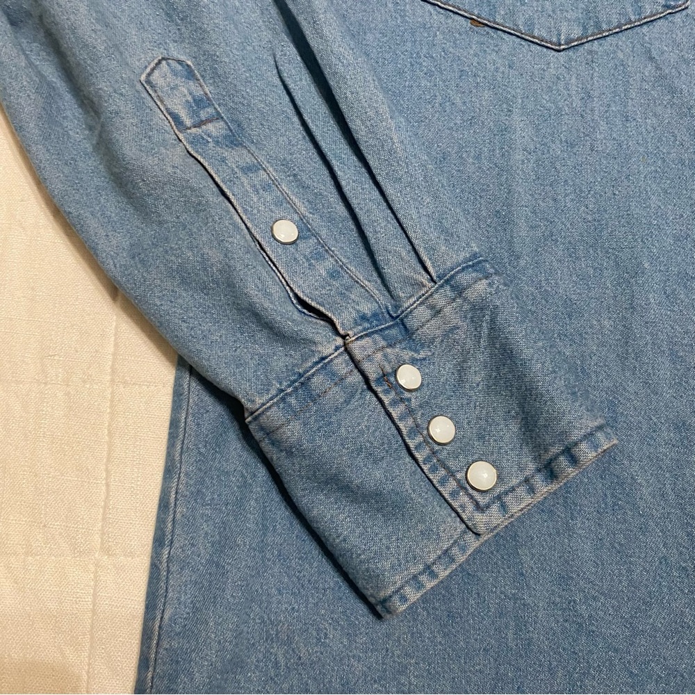 Wrangler Men's Stonewash Cowboy Cut Snap Front Long Sleeve Cotton Shirt Size L - Picture 5 of 15